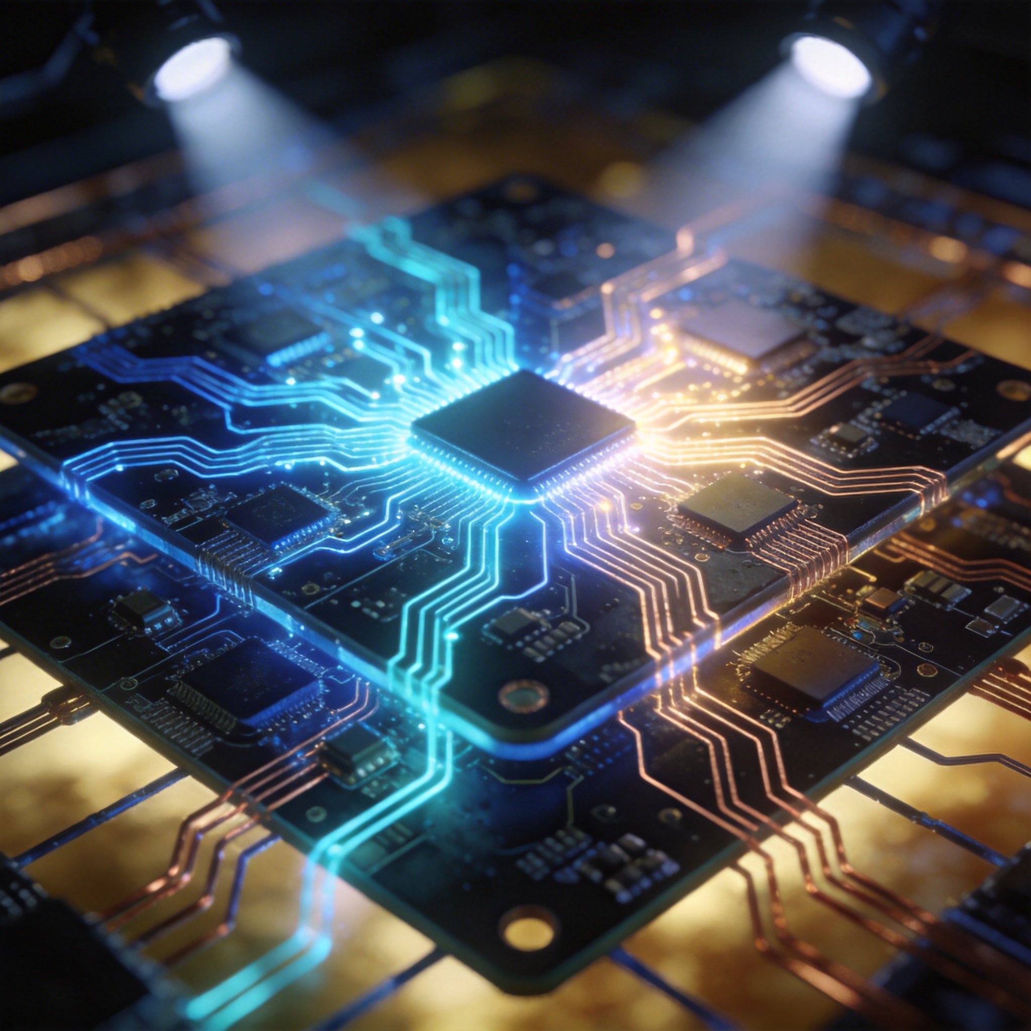 Close-up of a complex circuit board with glowing pathways, symbolizing internal AI debates.