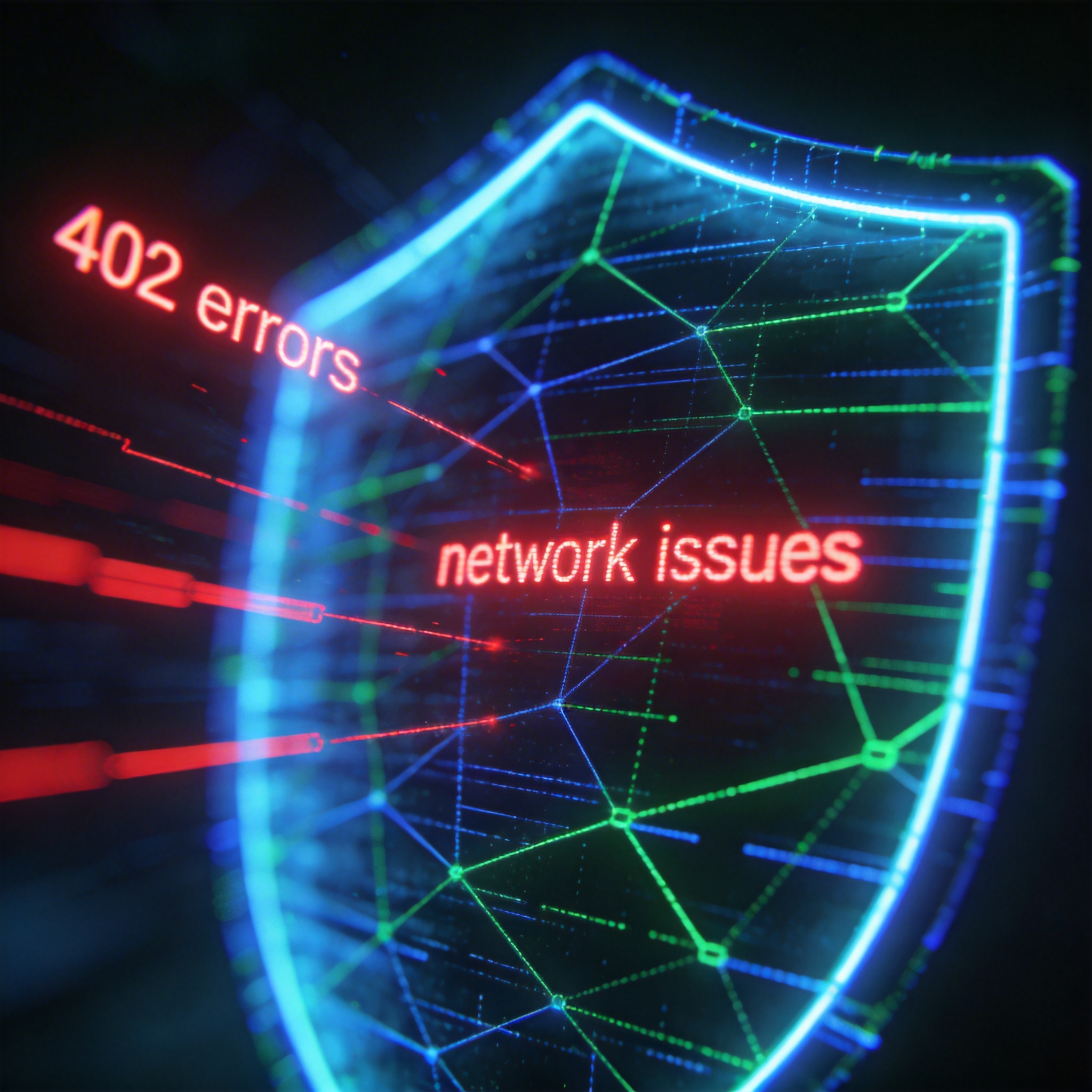 Abstract digital shield deflecting error signals, symbolizing automatic recovery and failover mechanisms.