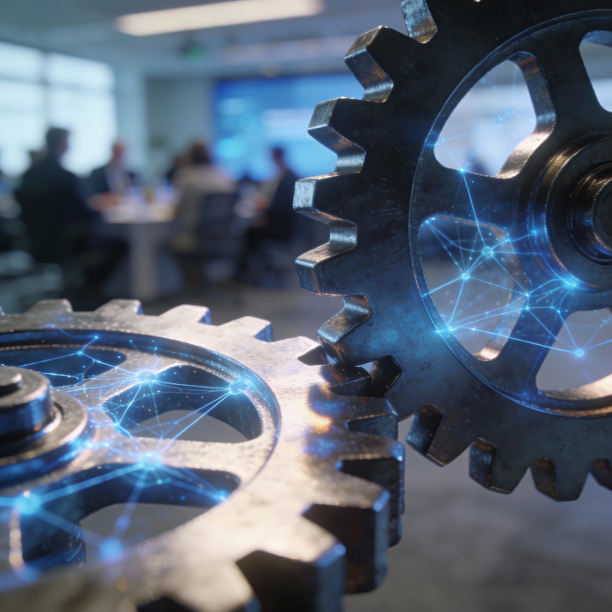 Interlocking gears and neural pathways, symbolizing AI industry collaborations and insights.