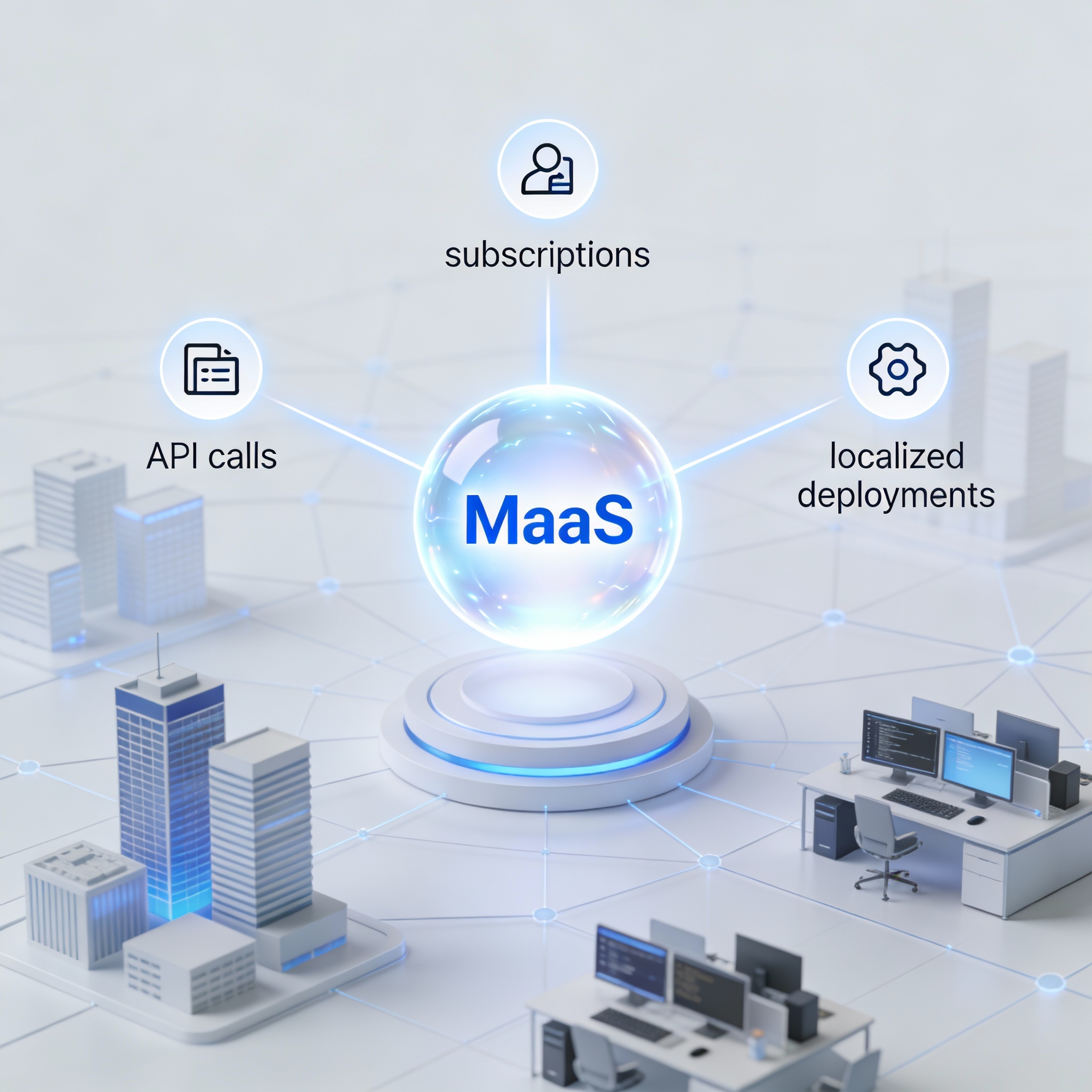 Diagram illustrating Zhipu's Model as a Service (MaaS) platform connecting to various enterprise and developer services.