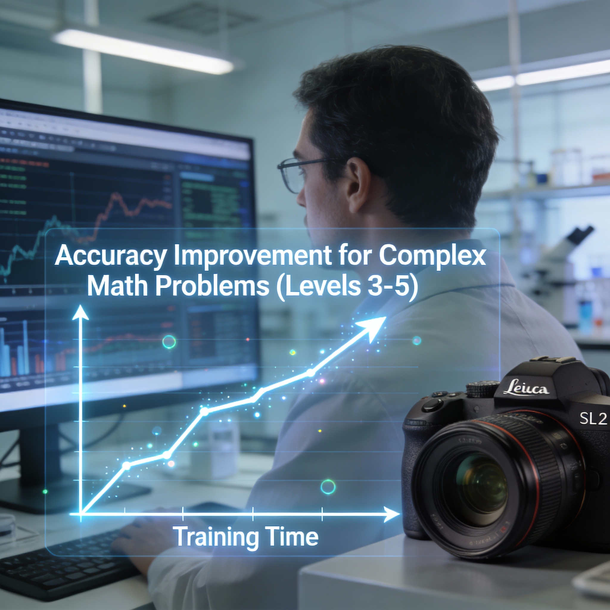 Graph showing increasing accuracy of AI in complex math problems over training time, observed by a researcher.