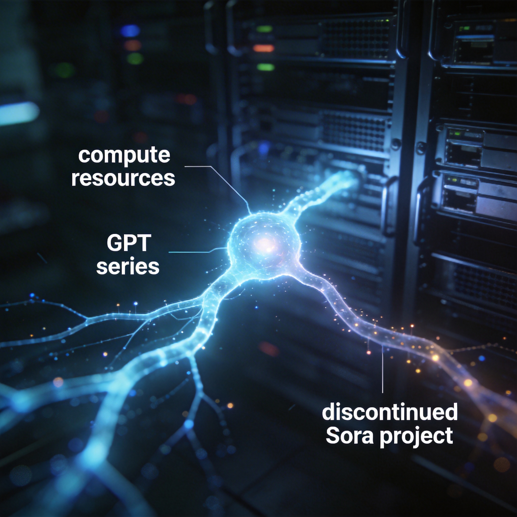 Abstract visual showing two diverging technological paths from a central compute core.