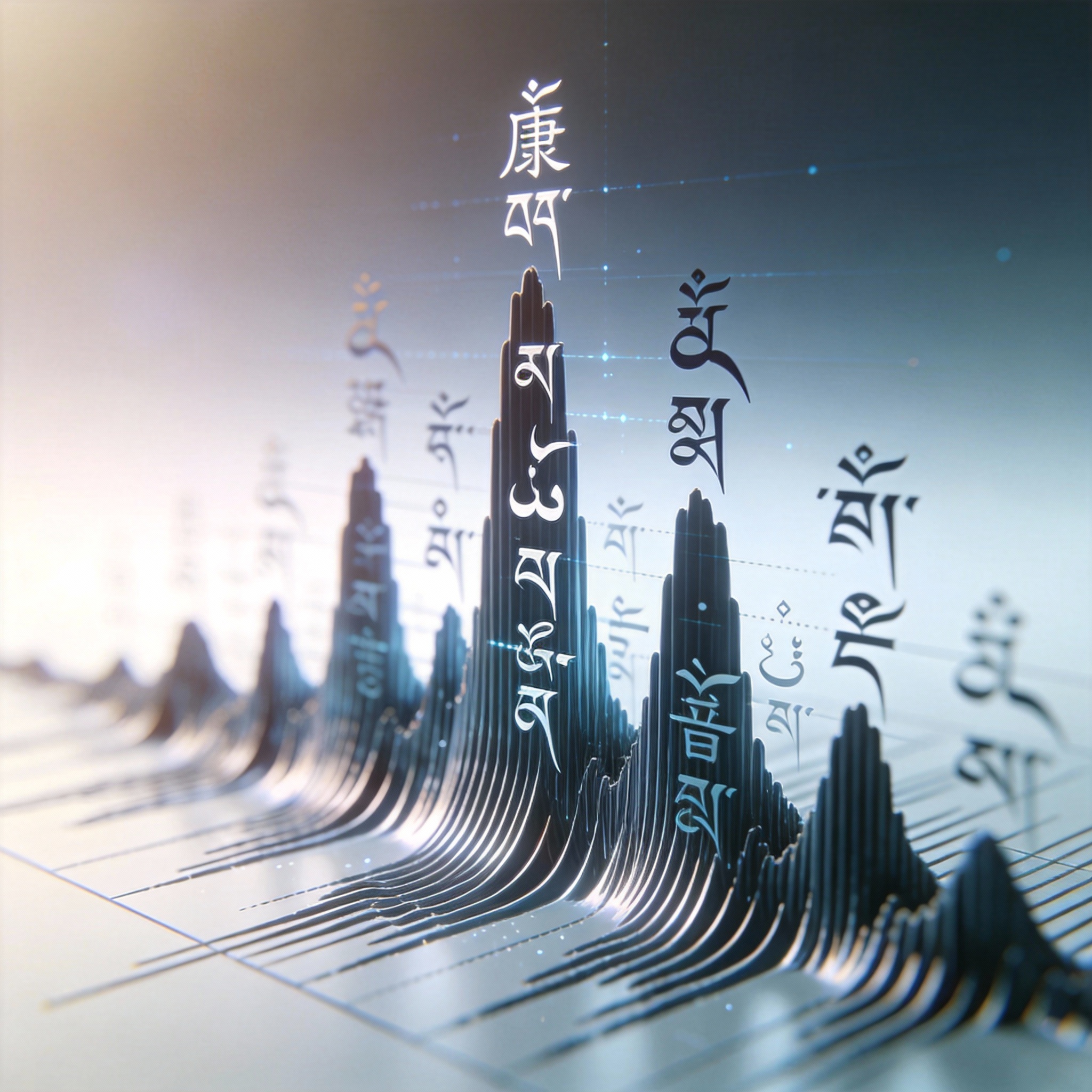 Digital sound wave with integrated Chinese characters and dialect symbols.