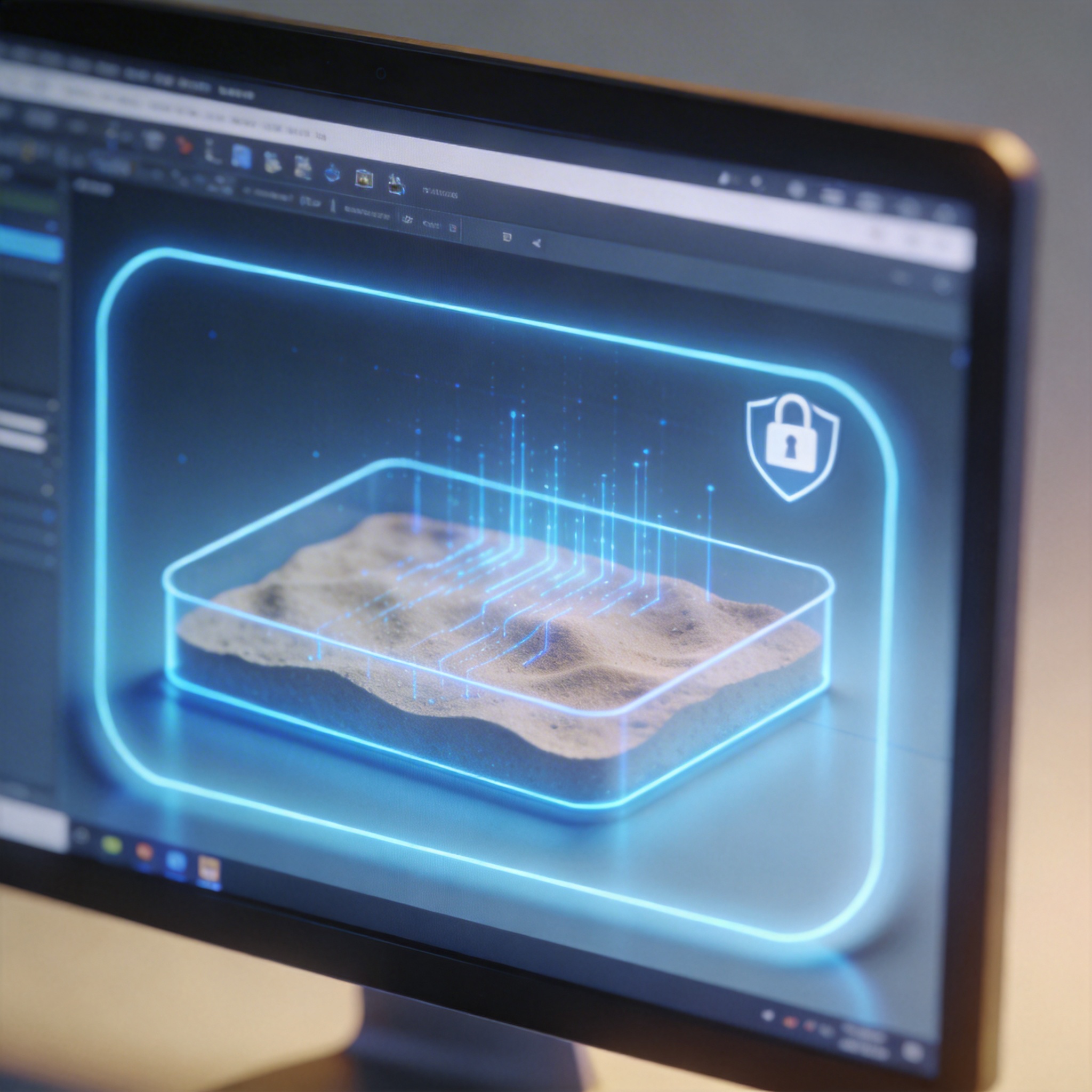 Computer screen displaying a secure, isolated digital sandbox environment for task execution.