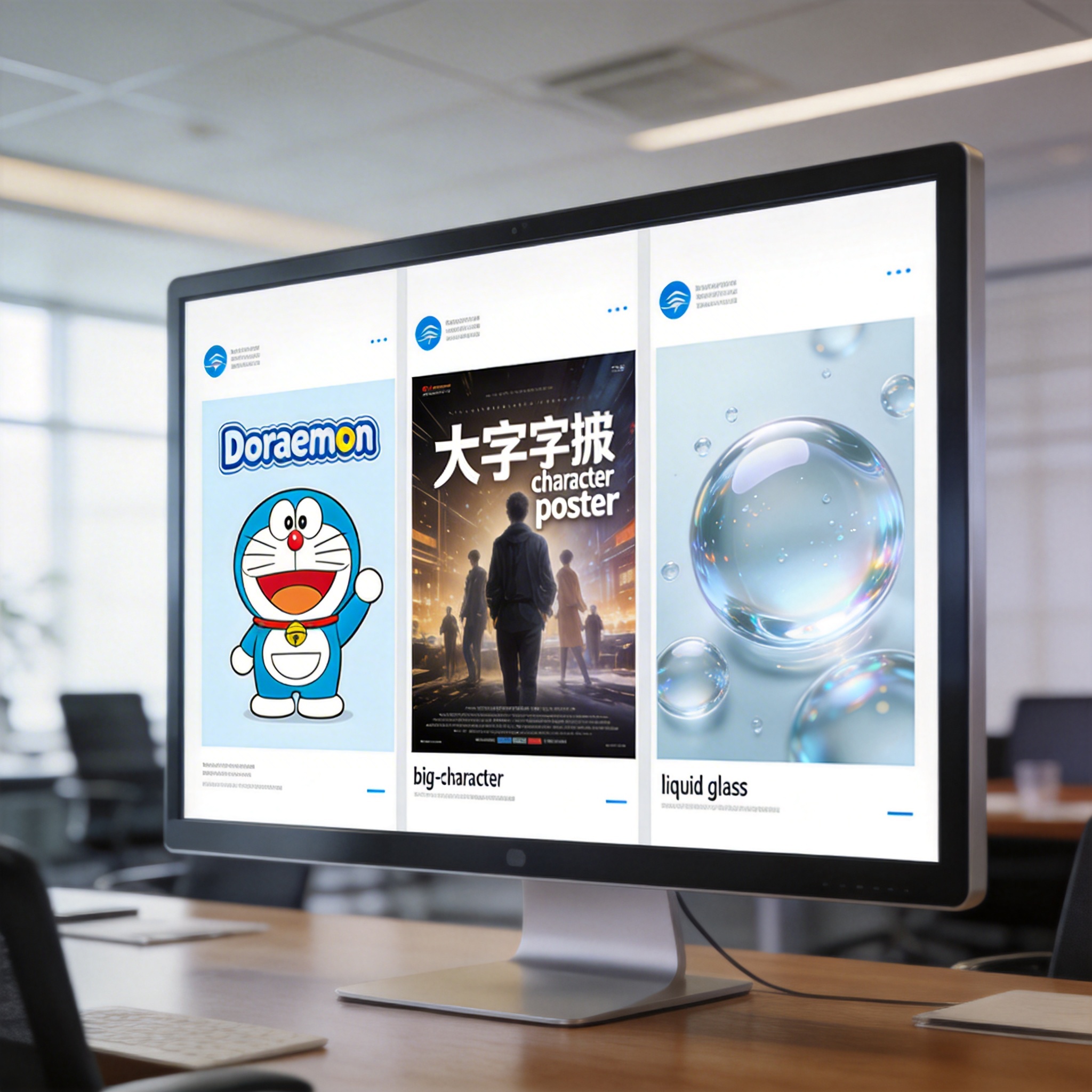 Three presentation slides with diverse artistic styles but consistent design, symbolizing Mixboard's style alignment capabilities.