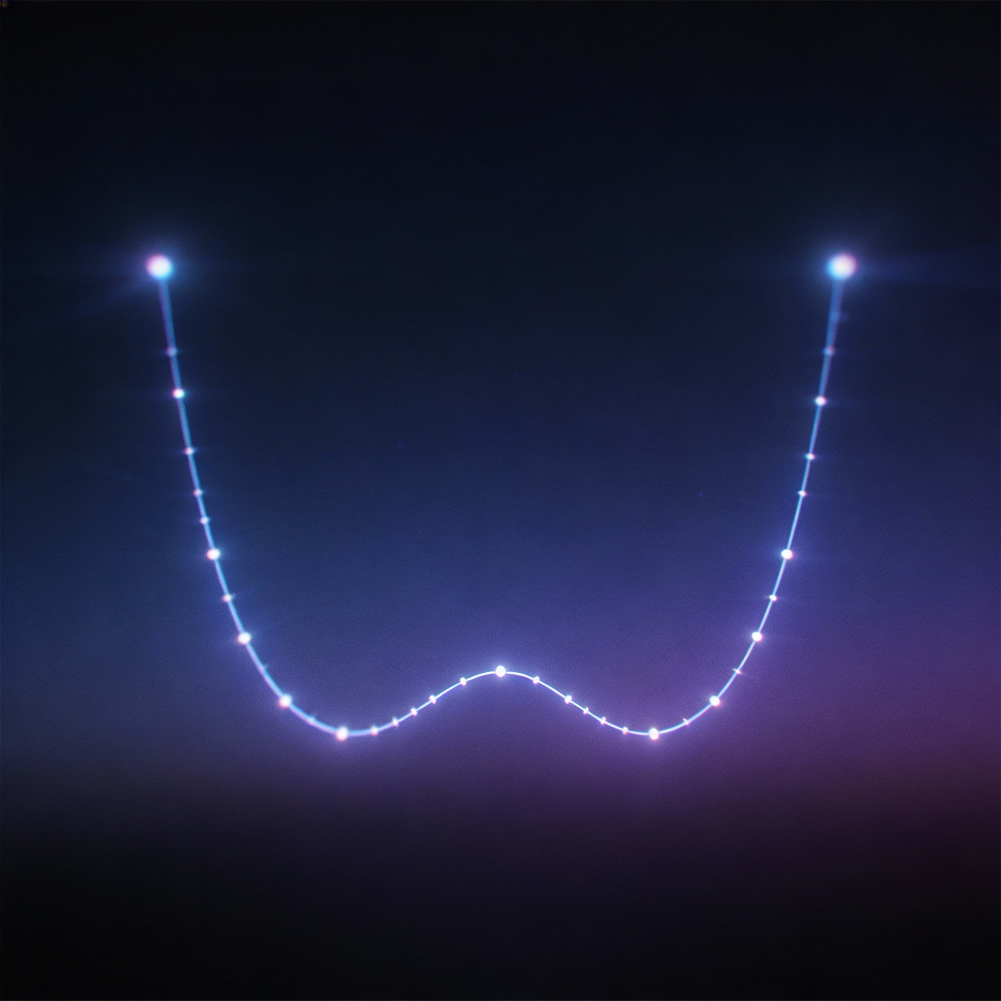 Abstract glowing U-shaped curve on a dark digital background, illustrating model performance decline in the middle of documents.