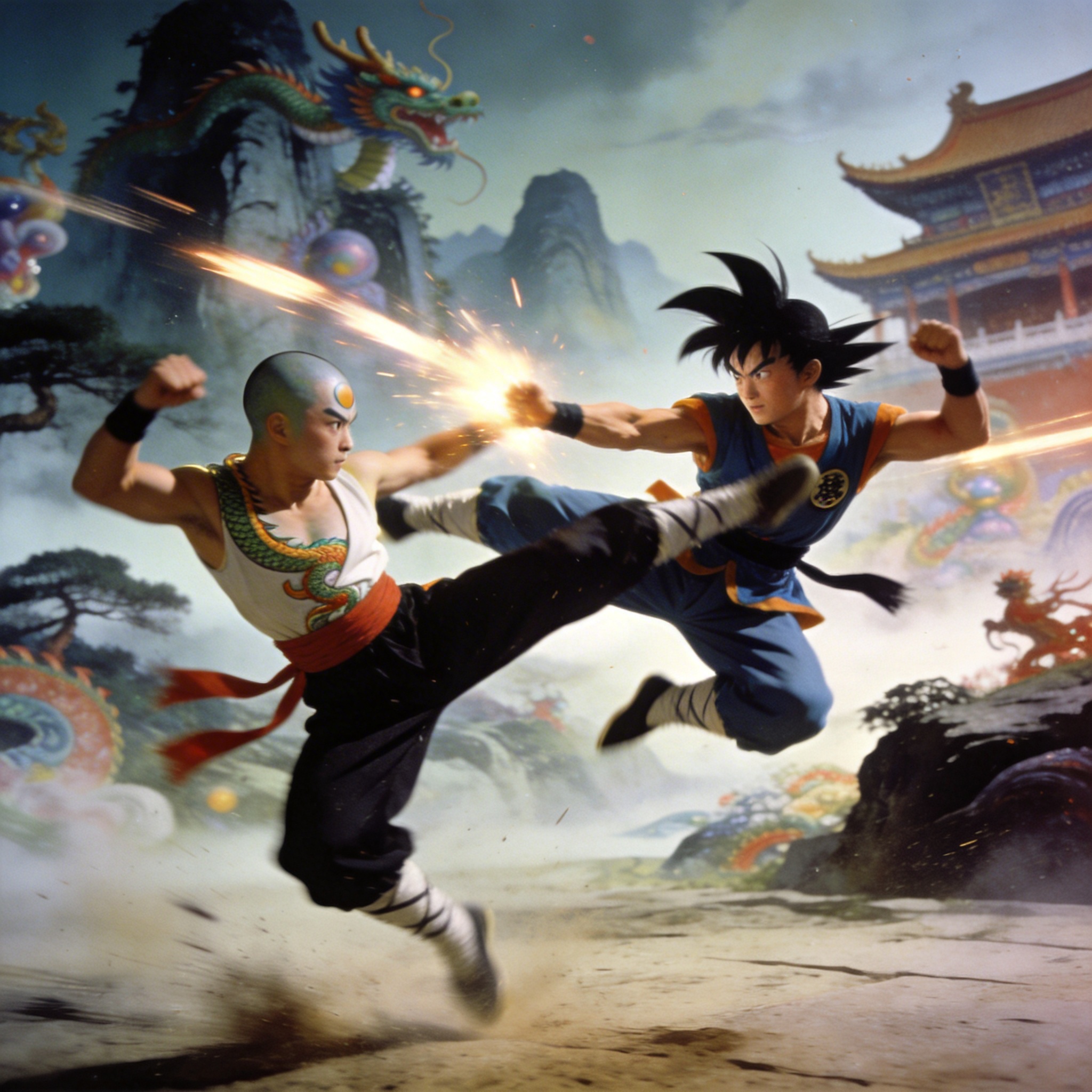 AI-generated Shaw Brothers-style Dragon Ball fight scene.