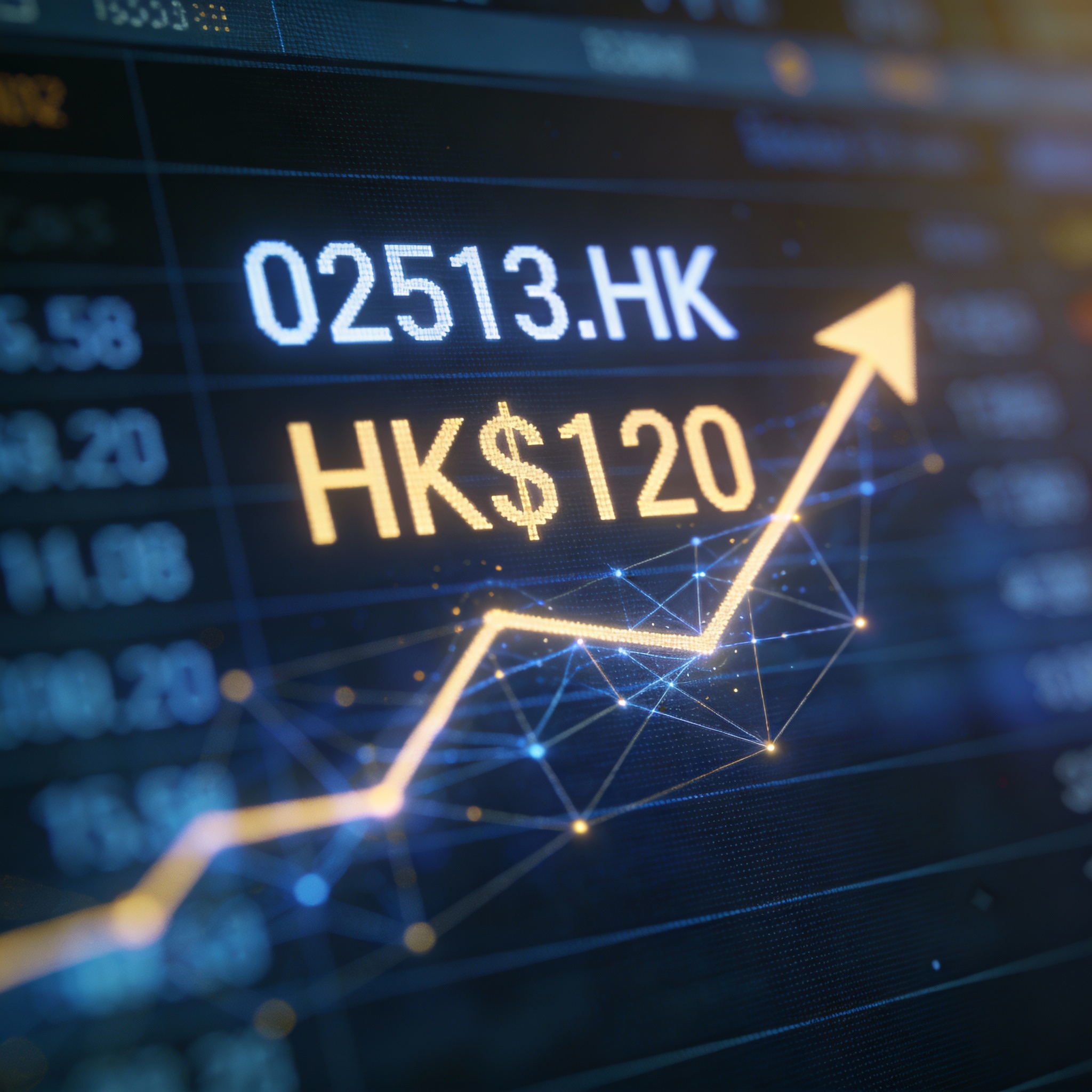 Digital stock ticker showing Zhipu's HKEX code and initial trading price with an upward trend.