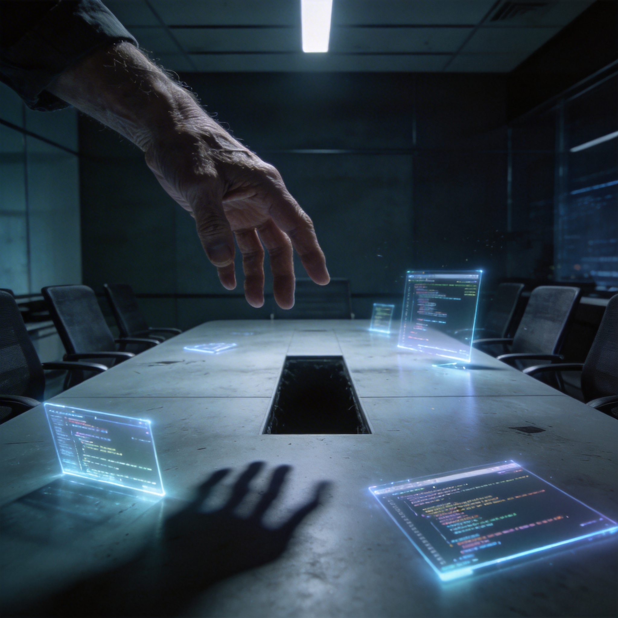 Empty conference table in a modern office, symbolizing a 'leadership vacuum' in the future of software development.