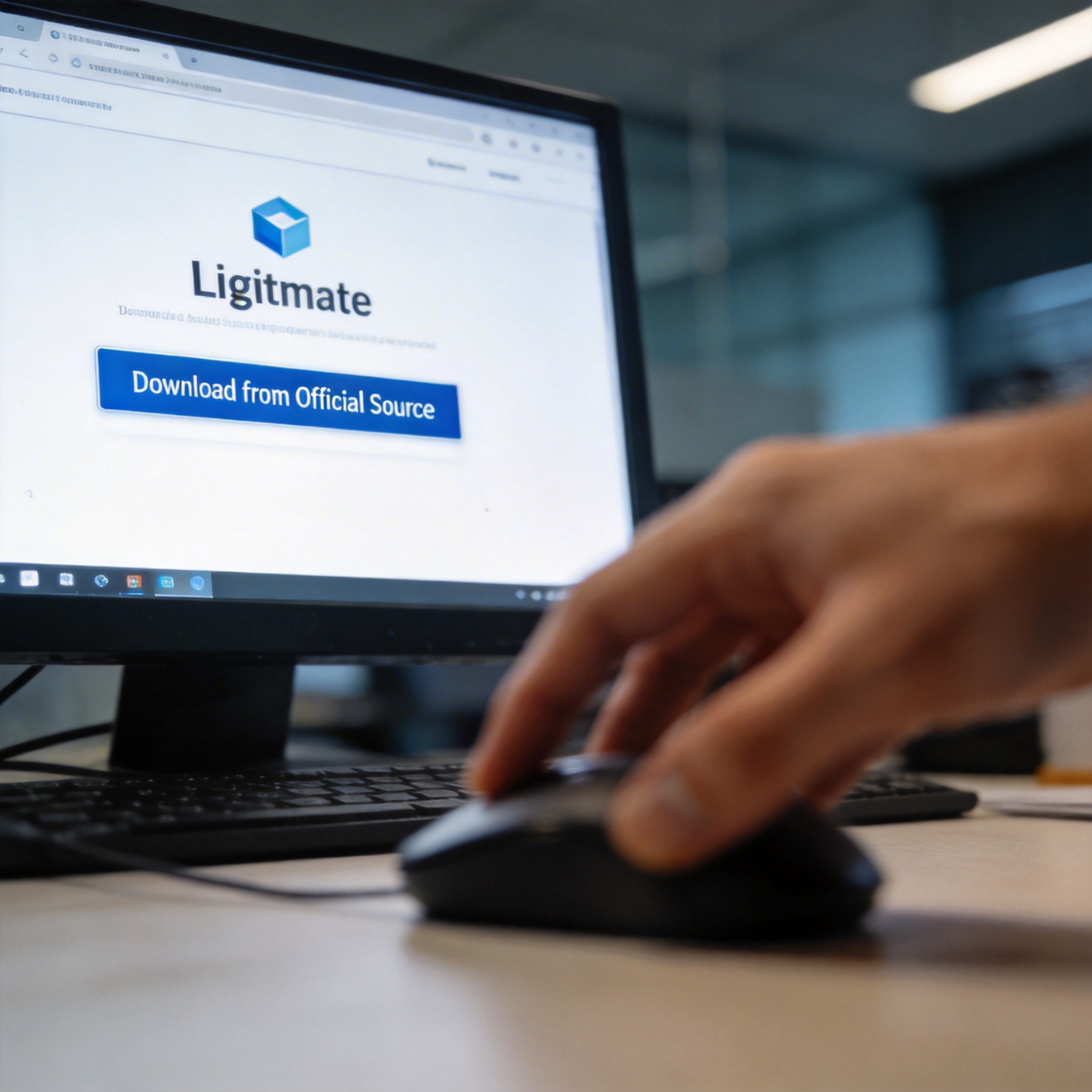Computer screen showing an official software download page, emphasizing secure installation.