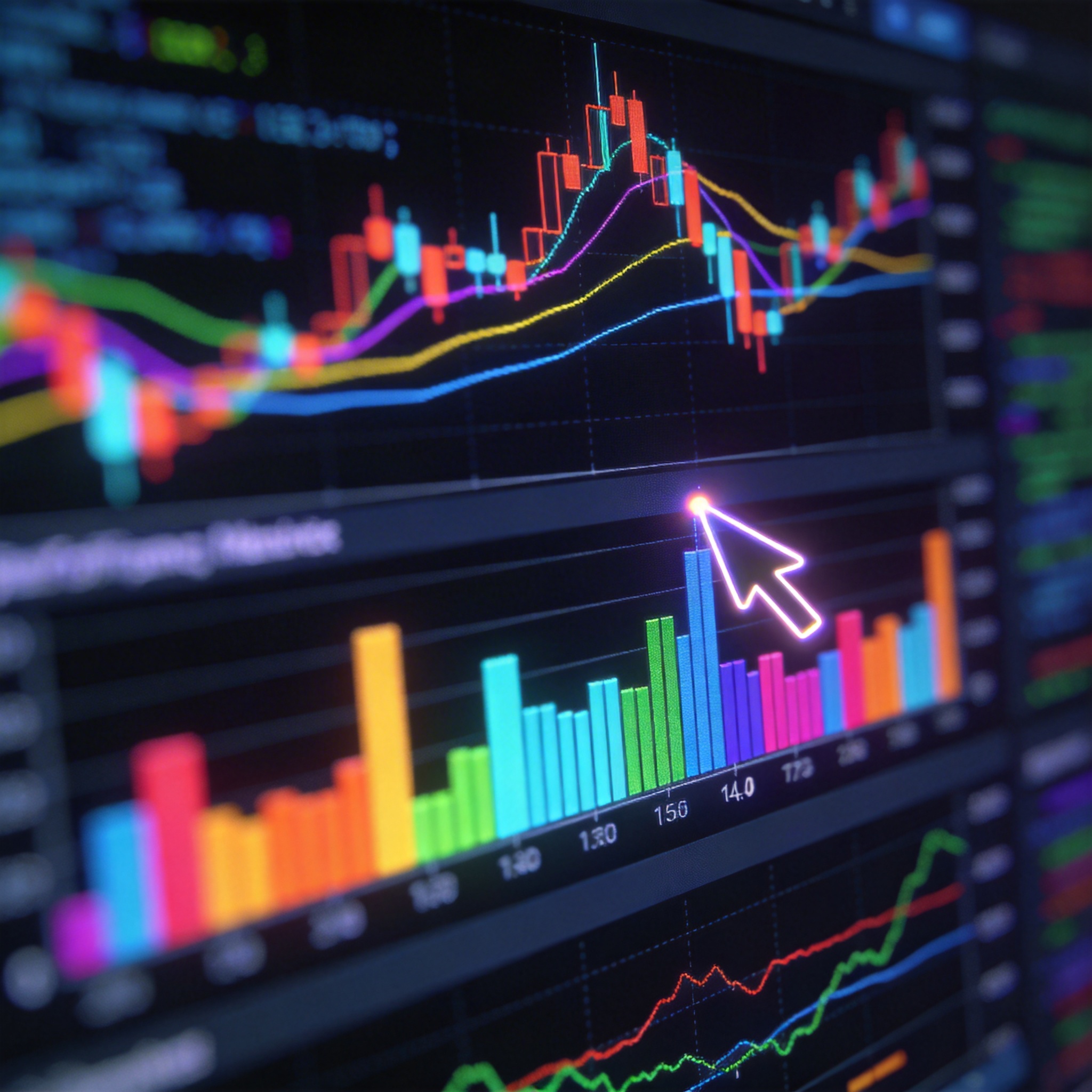 Digital interface showing performance benchmarks with graphs and charts.
