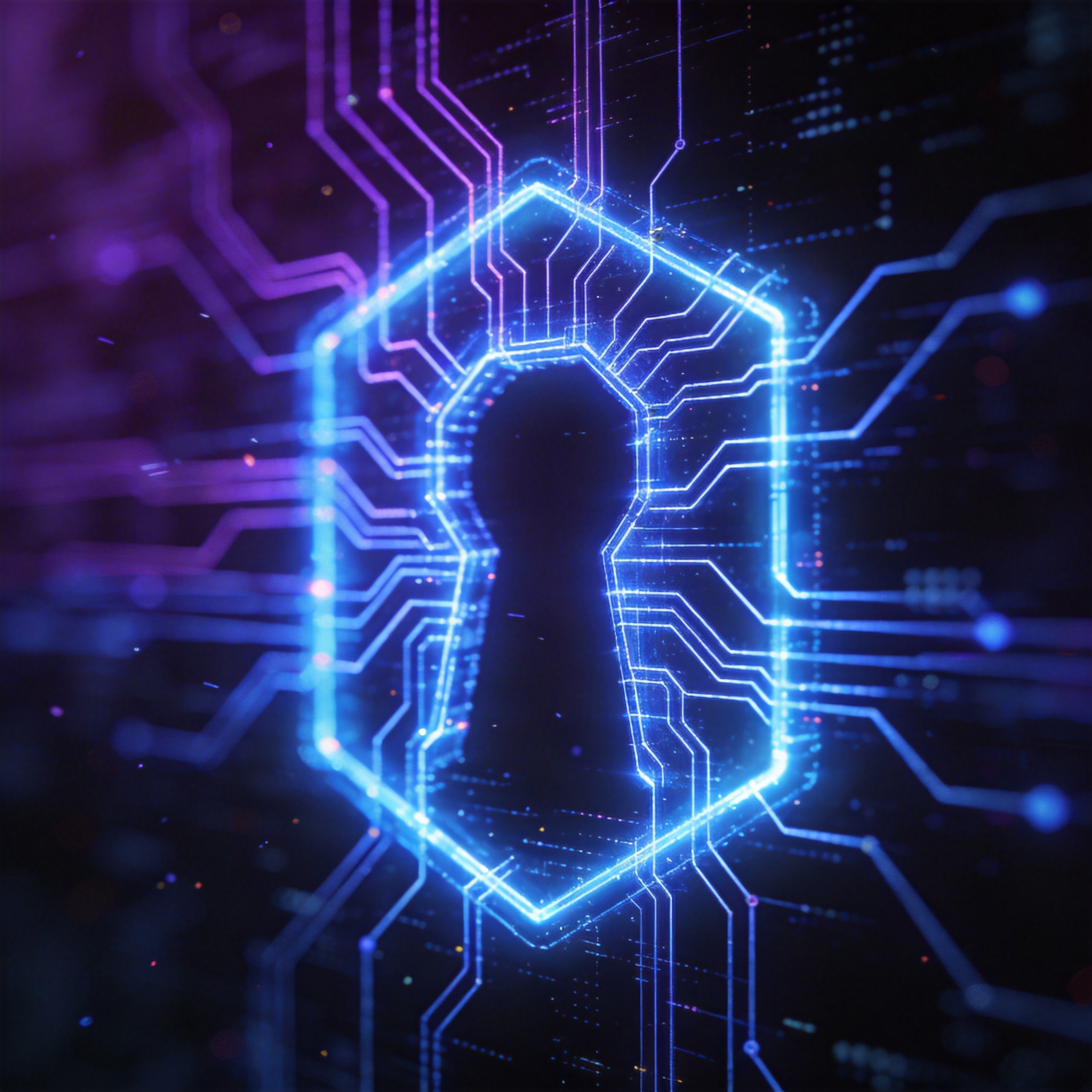 Abstract digital gateway with glowing blue light, symbolizing secure access and control.