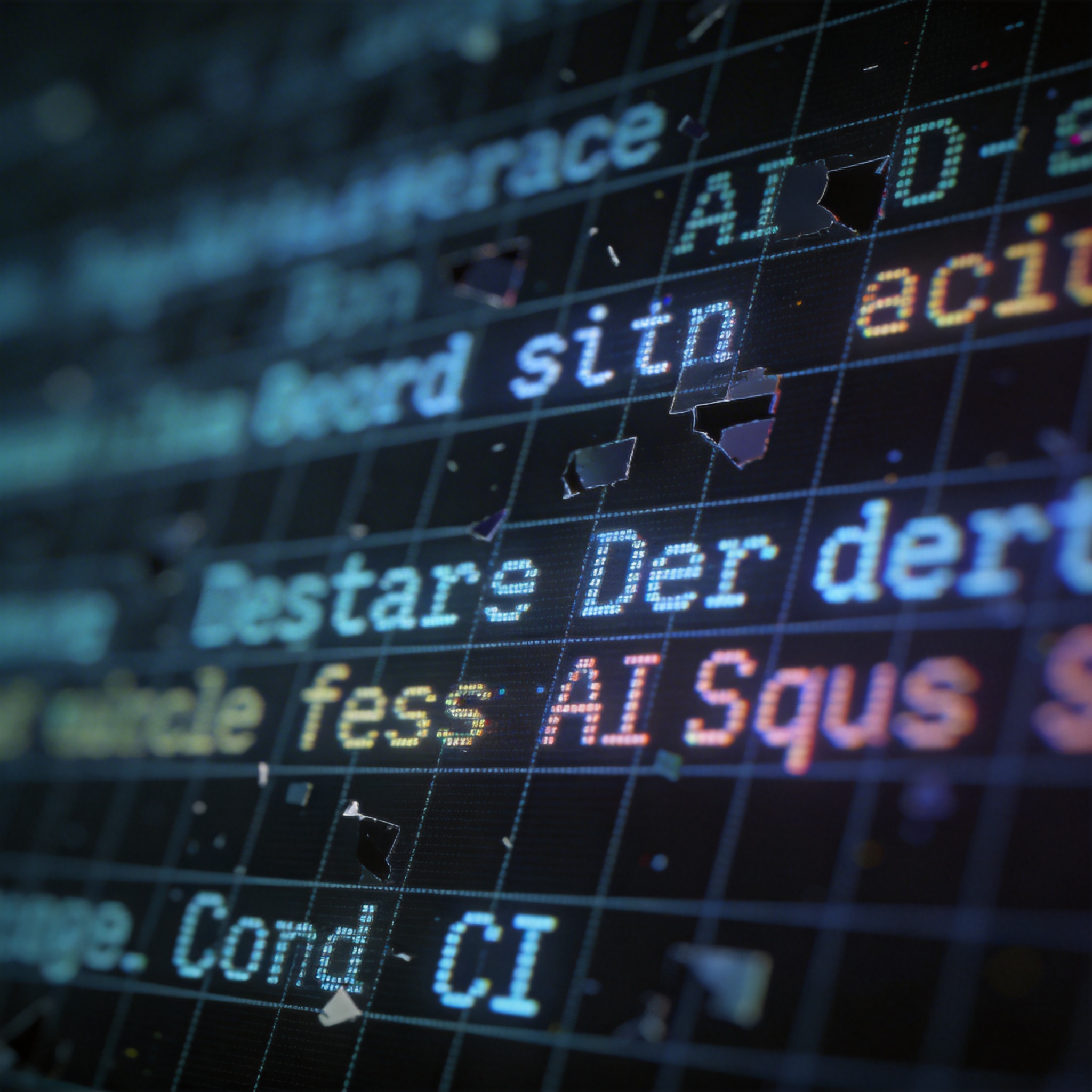 Abstract digital grid with fragmented and clear text, symbolizing multi-text generation challenges.