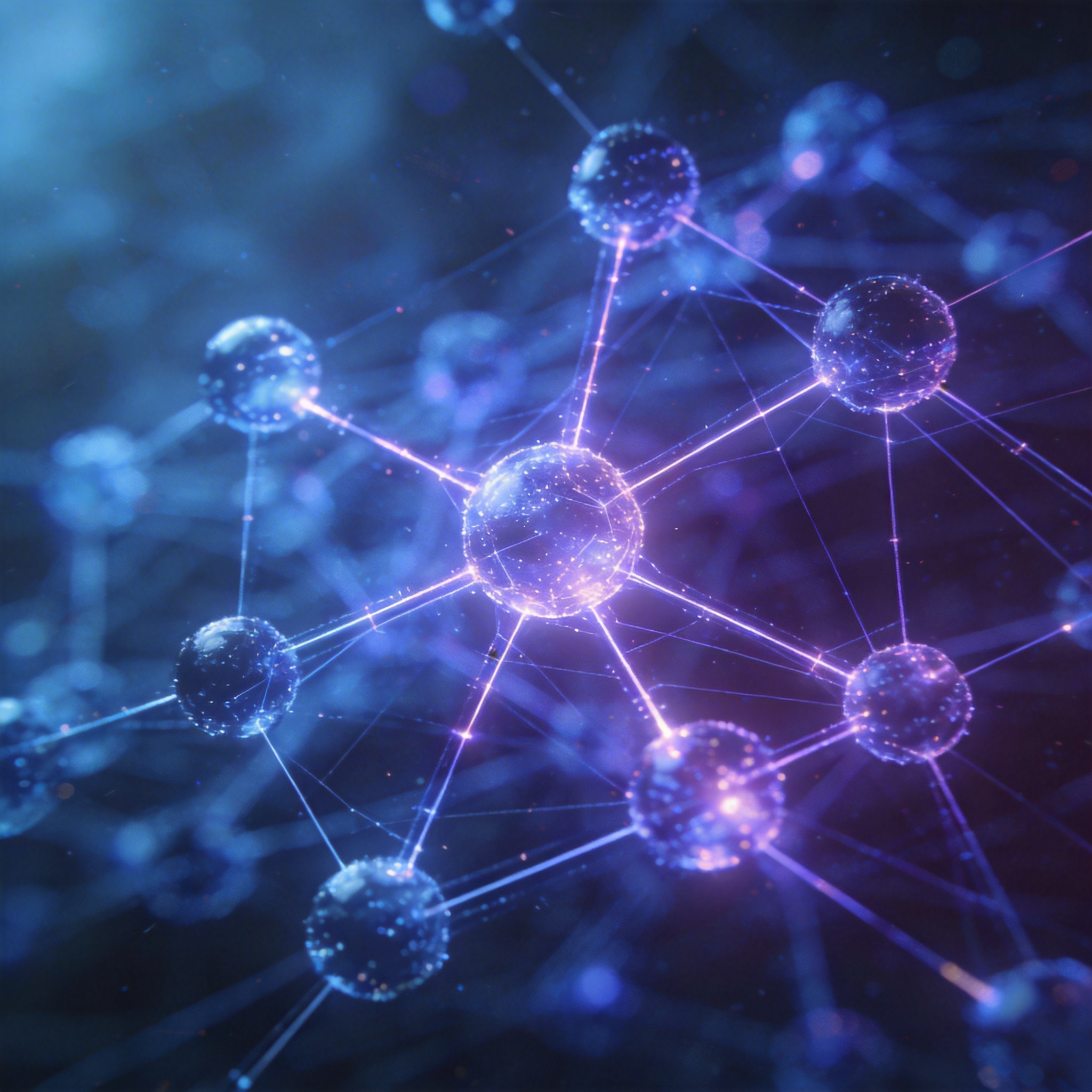 Abstract network of glowing nodes and lines, representing system-level collaboration in computing.