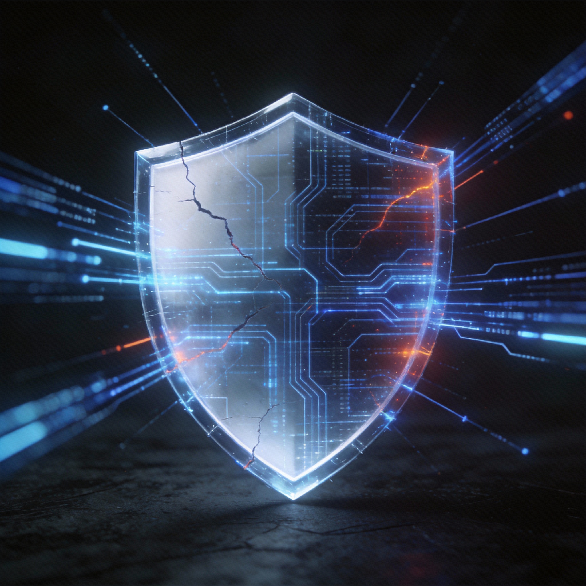 Digital shield protecting a network of data streams, symbolizing AI agent security concerns and research.