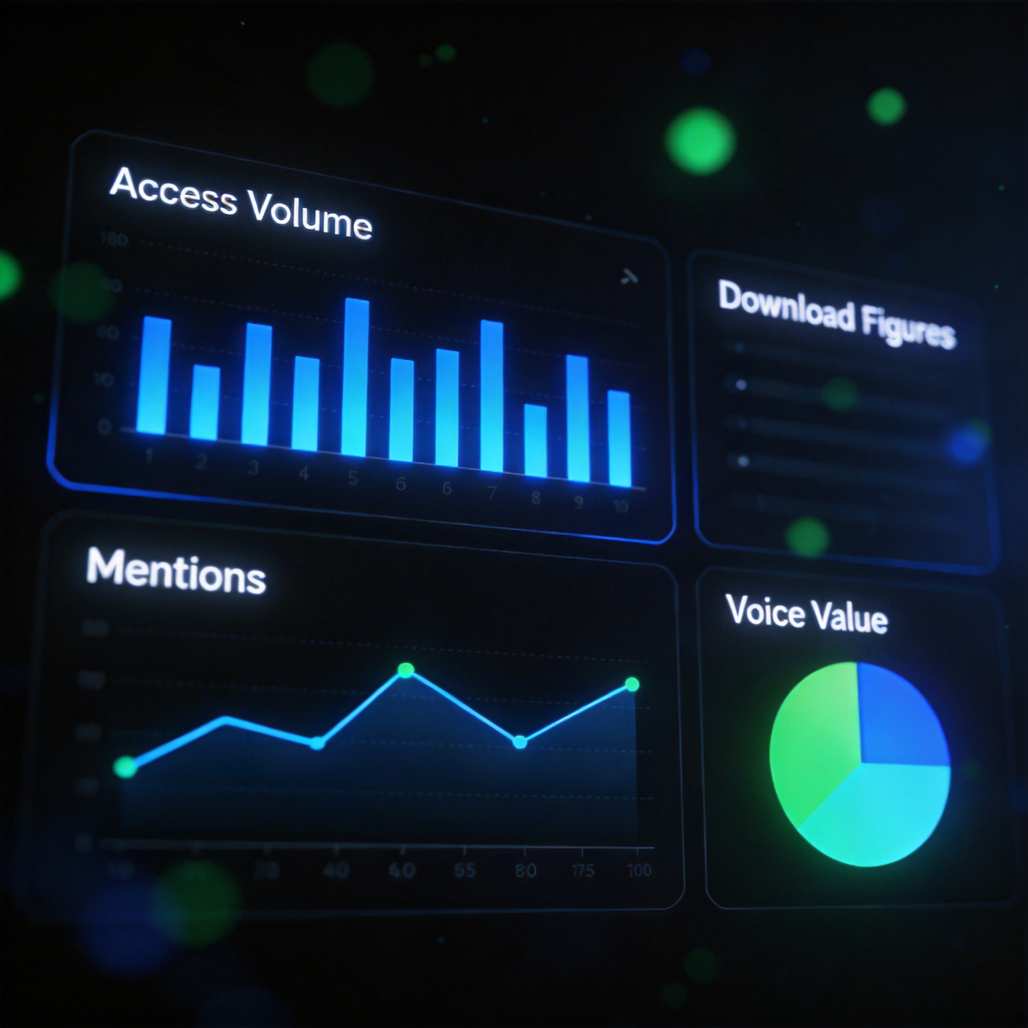 Digital dashboard displaying AI product performance metrics like access volume, downloads, and mentions.