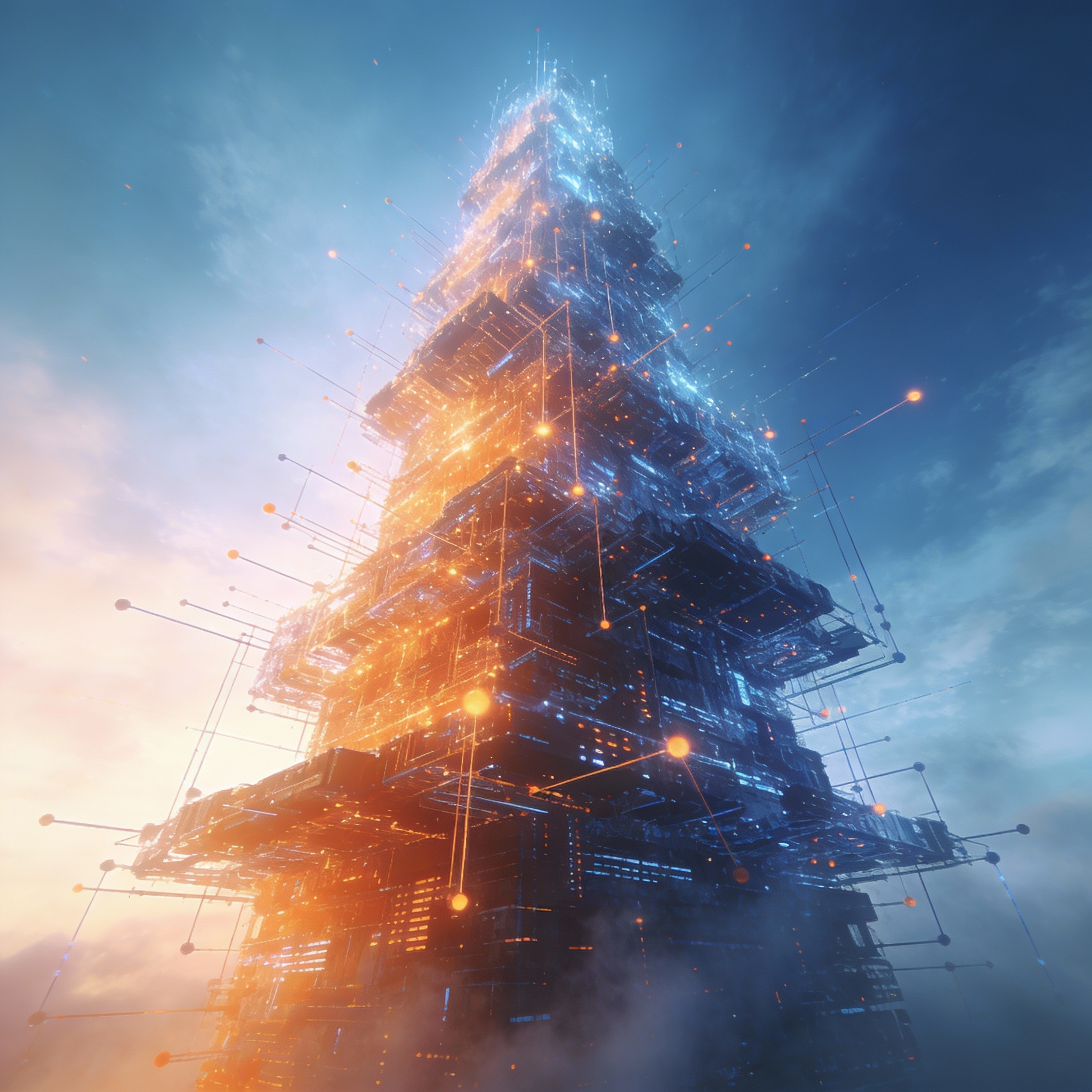 Abstract glowing structure symbolizing continuous improvement and rising capabilities of AI models.