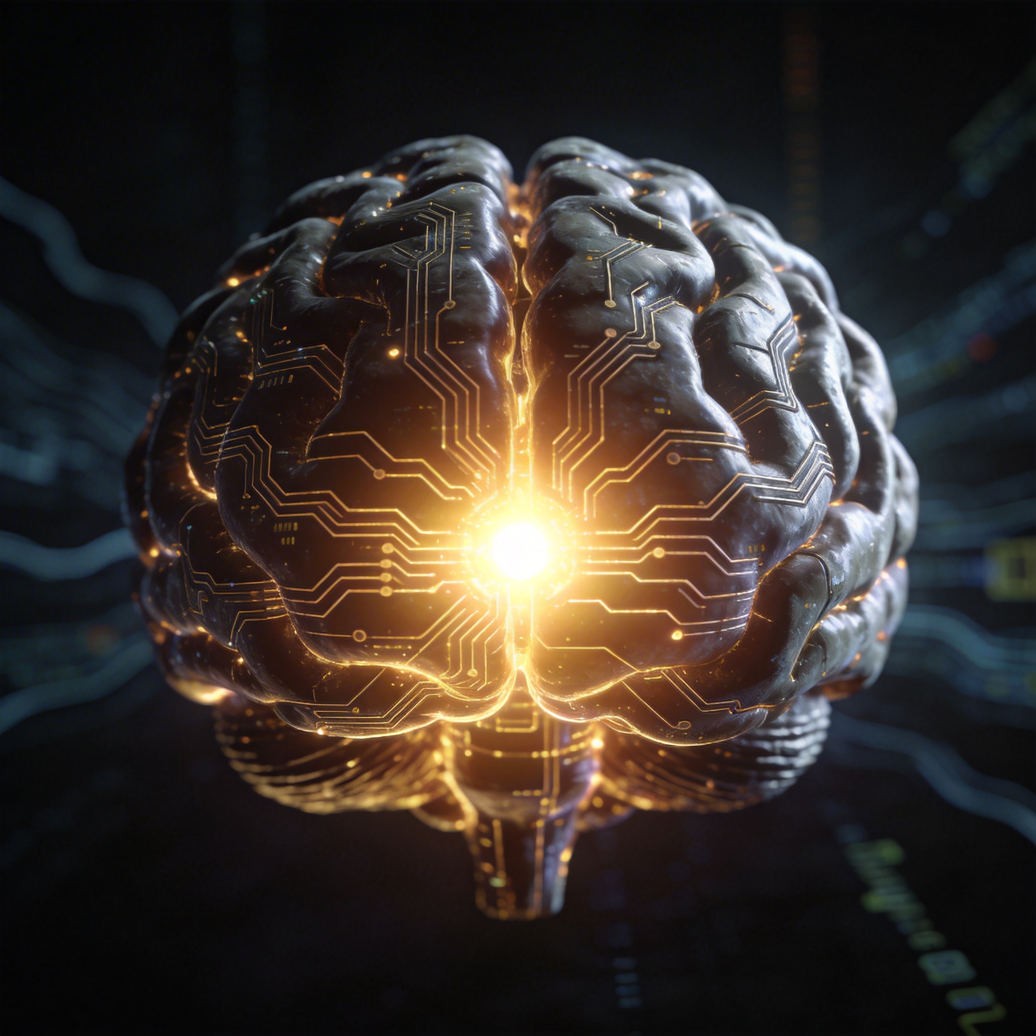 Stylized glowing circuit brain, symbolizing AI with permanent memory.