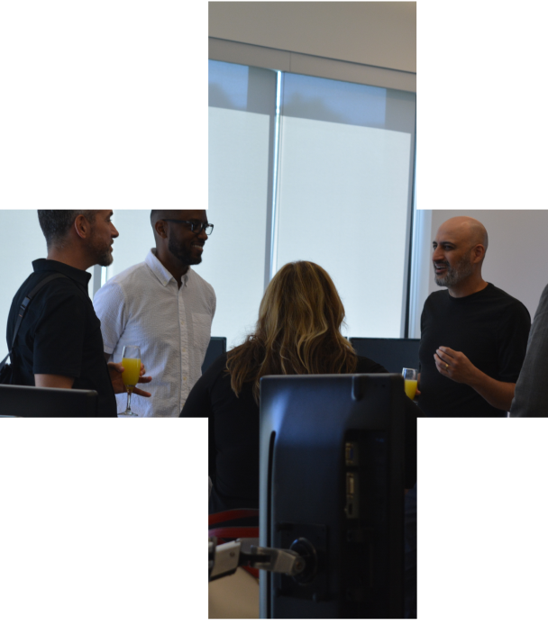 a group of people talking