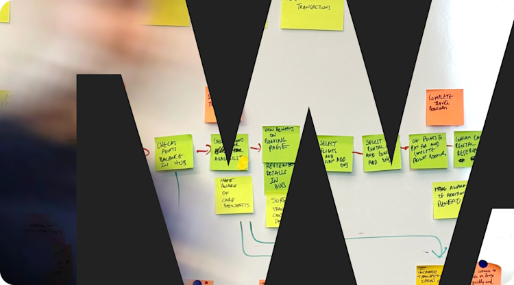 The Thrillworks logo cutout over a meeting board of sticky notes.