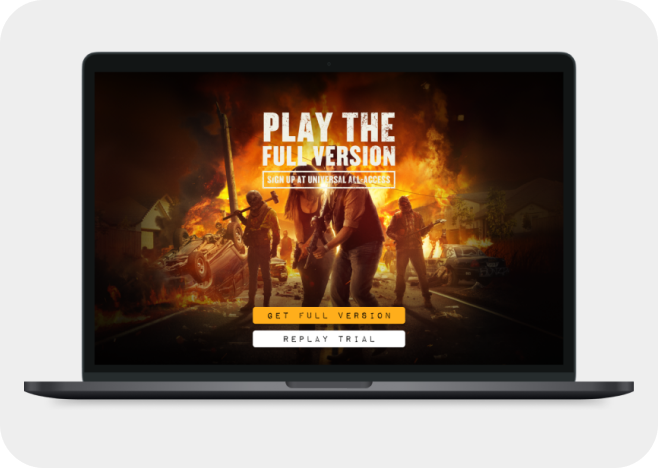 The Purge game application displayed on a laptop.