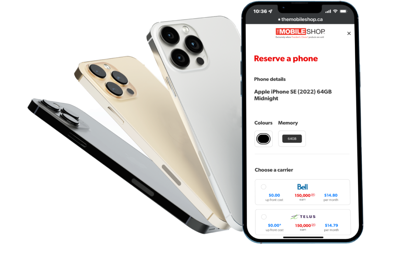 The mobile shop app on a mobile device