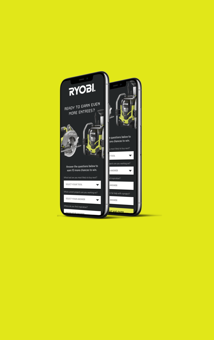 Ryobi website displayed on a mobile device