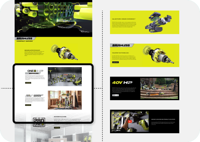 Ryobi web app displayed on multiple screens.
