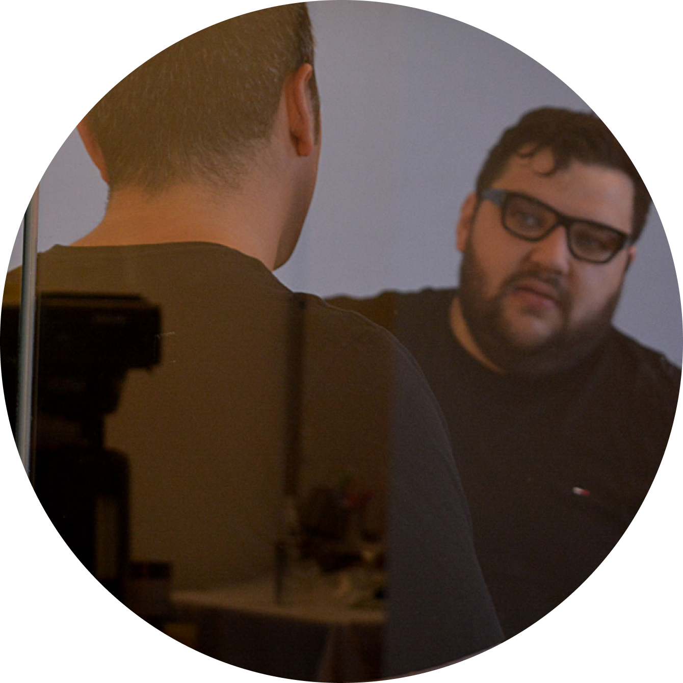 Two men staring at each other