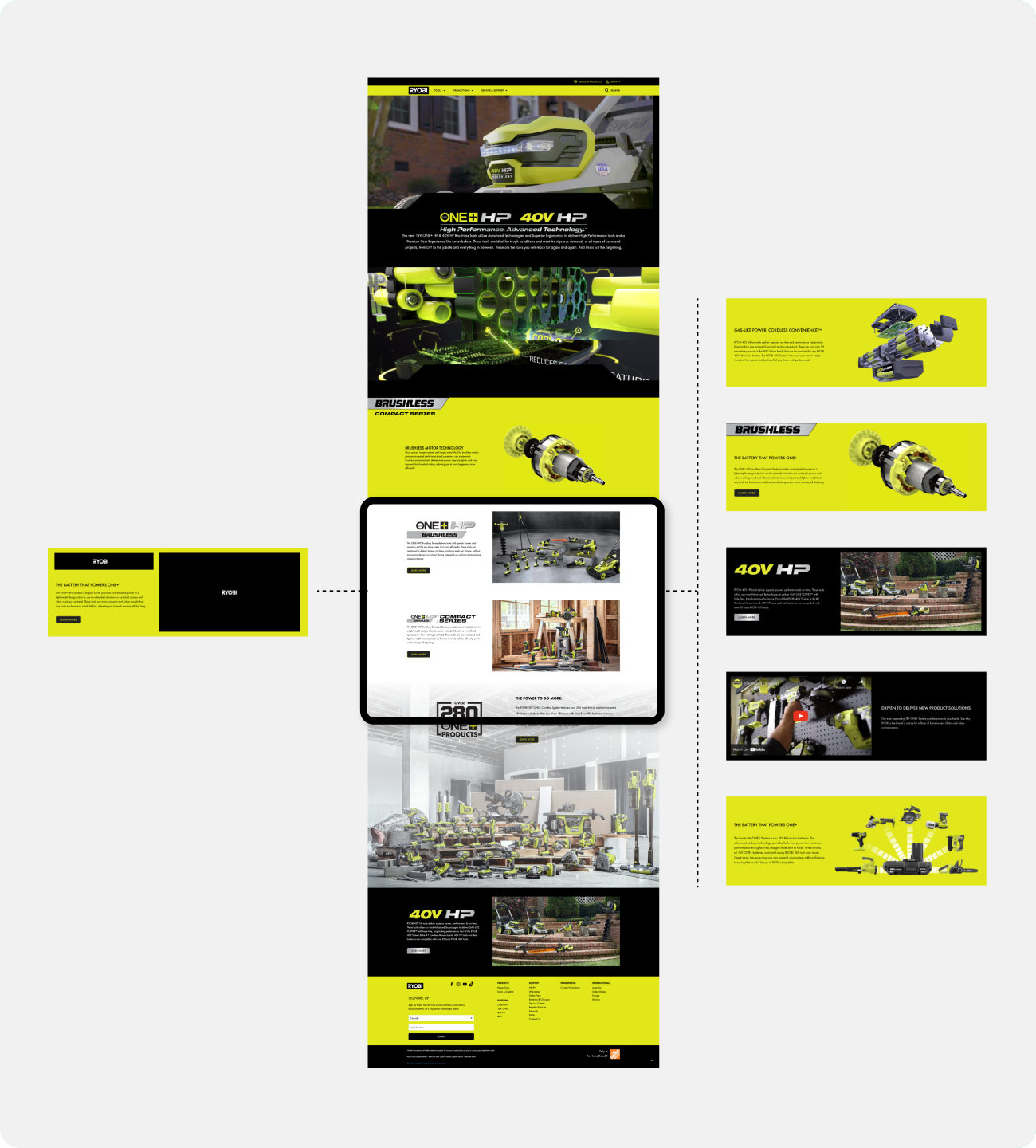 Ryobi web app displayed on multiple screens.