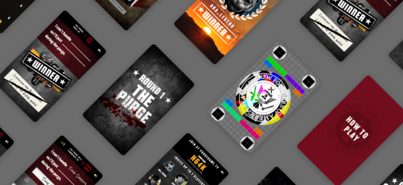 The purge app screens laid out on a grey background.