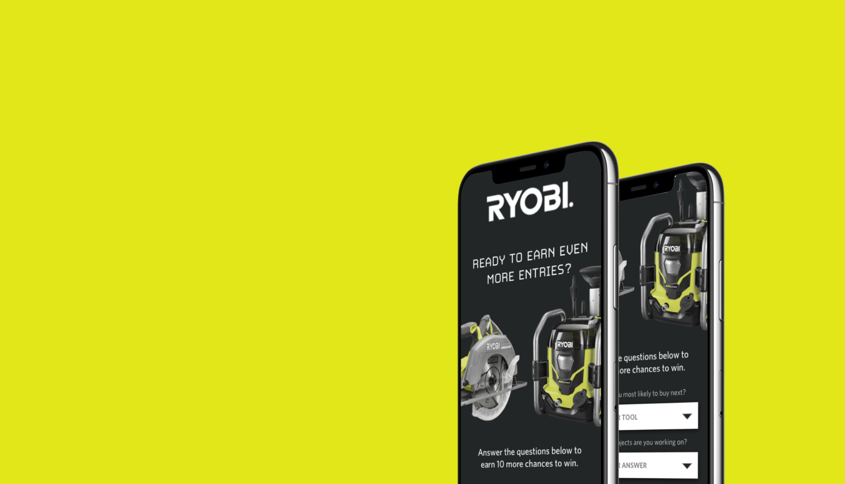 Ryobi website displayed on a mobile device