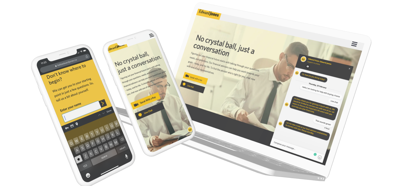 Images of the Edward Jones portal on mobile and desktop