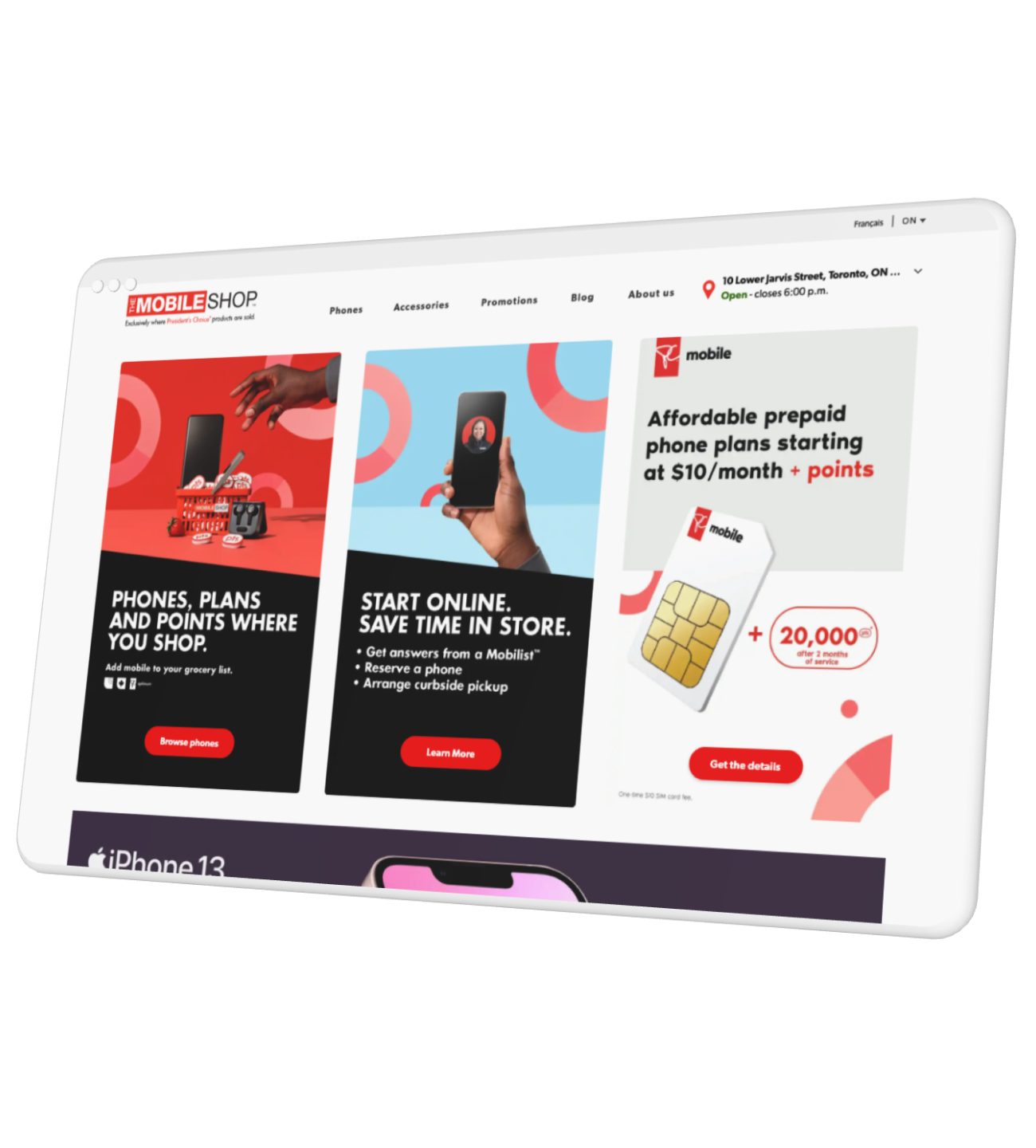 the mobile shop app displayed on a tablet.