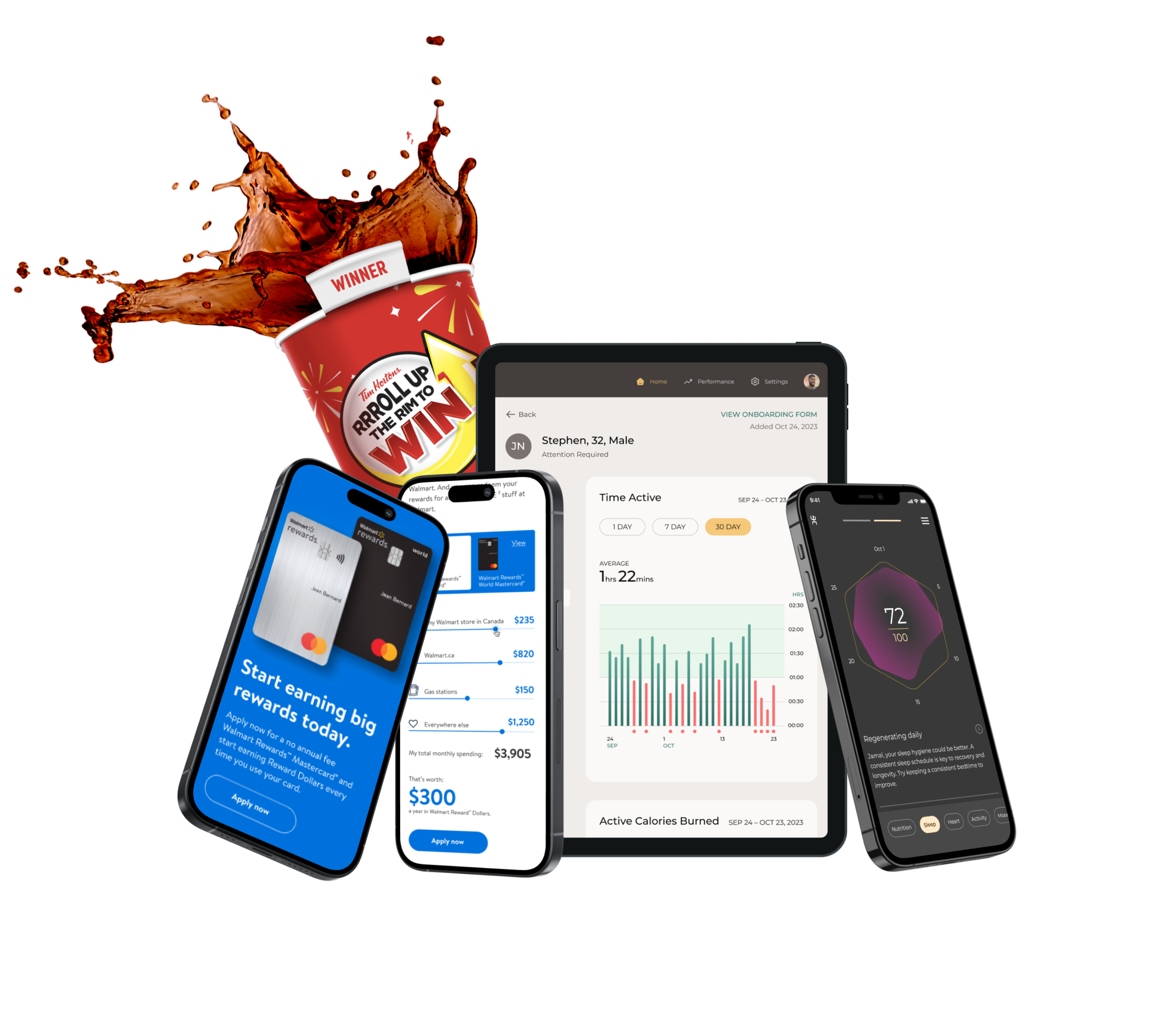 Image of a mobile devices and a tablet with coffee cup in the back.