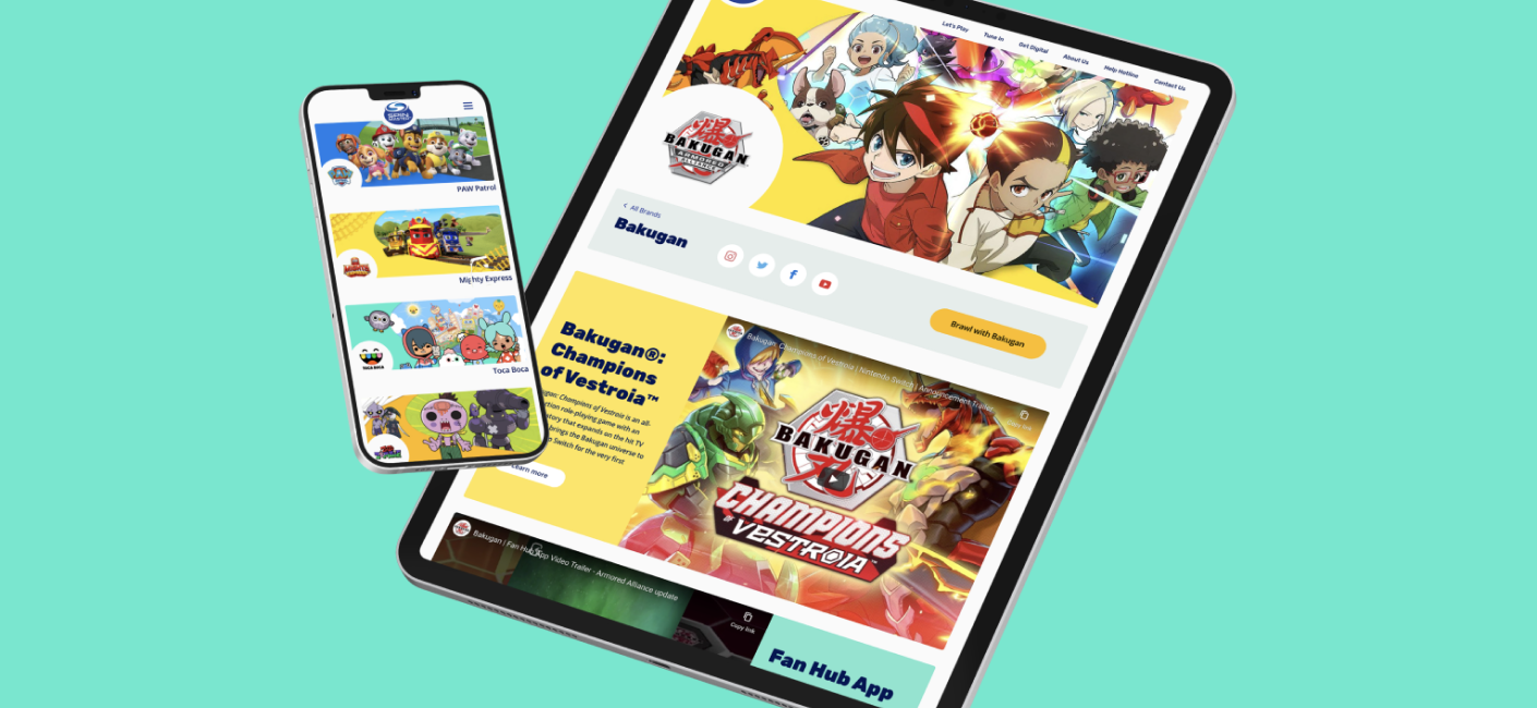 The spinmaster app on a tablet and mobile device on a mint background.