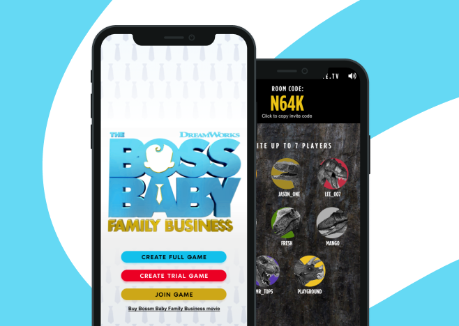 The boss baby movie displayed through an app on a mobile device.