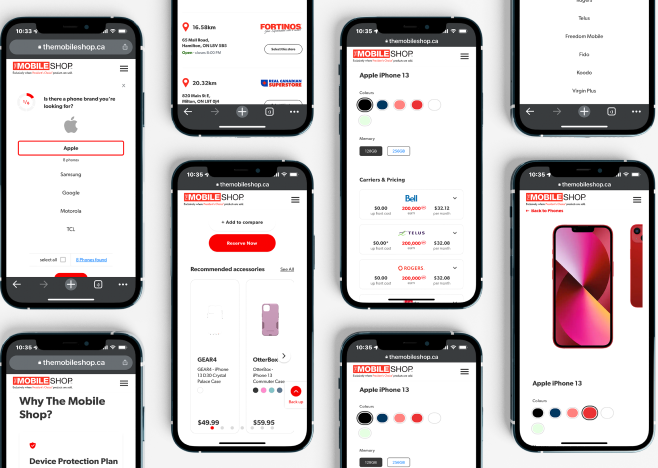 the mobile shop app displayed on mobile devices.