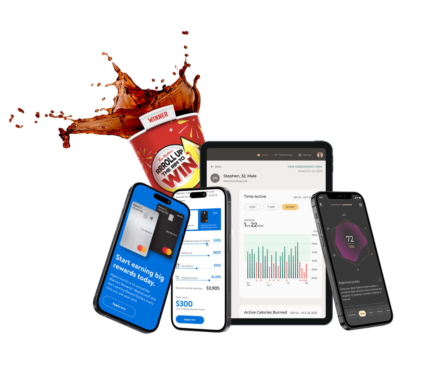 Image of a mobile devices and a tablet with coffee cup in the back.