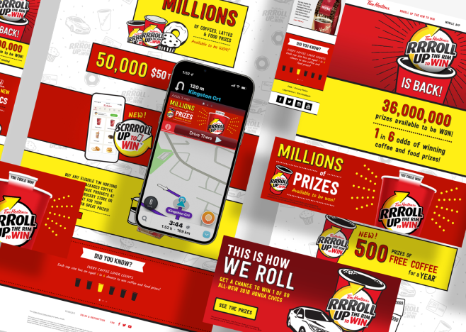 Image of phones laying in grid on table, with ads on screen