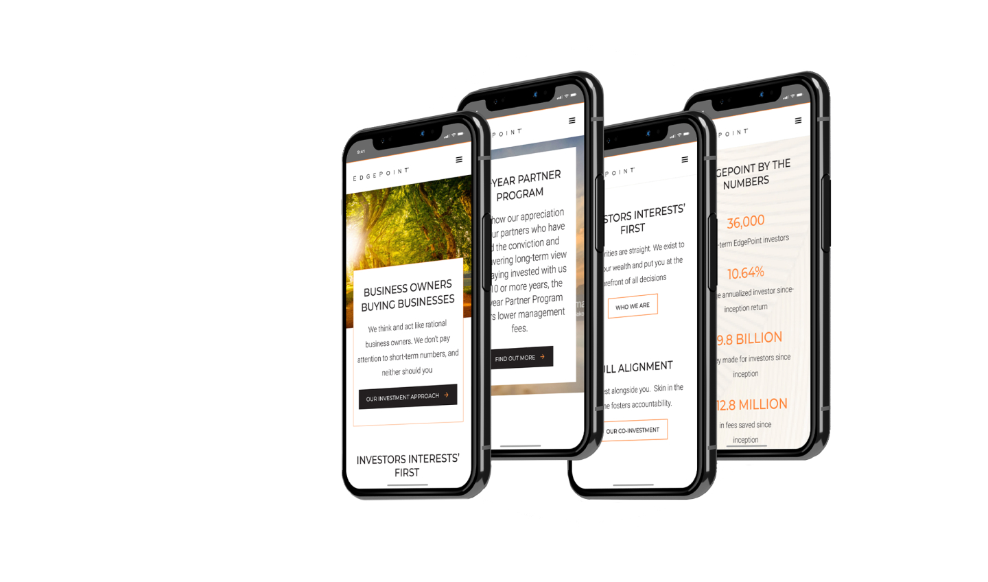 Mobile phones display screens of the edgepoint wealth app