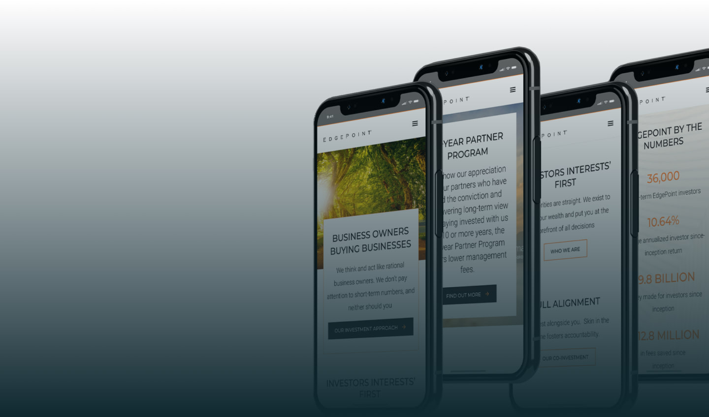 Mobile phones display screens of the edgepoint wealth app