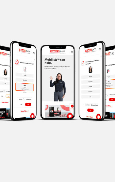 The Mobile Shop app displayed on mobile devices.