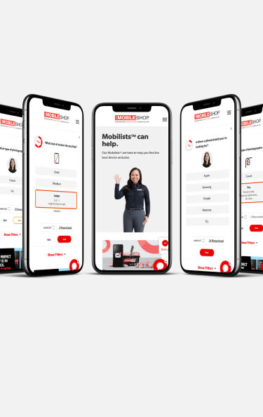 The Mobile Shop app displayed on mobile devices.