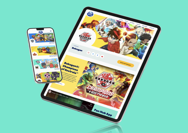 The spinmaster app on a tablet and mobile device on a mint background.