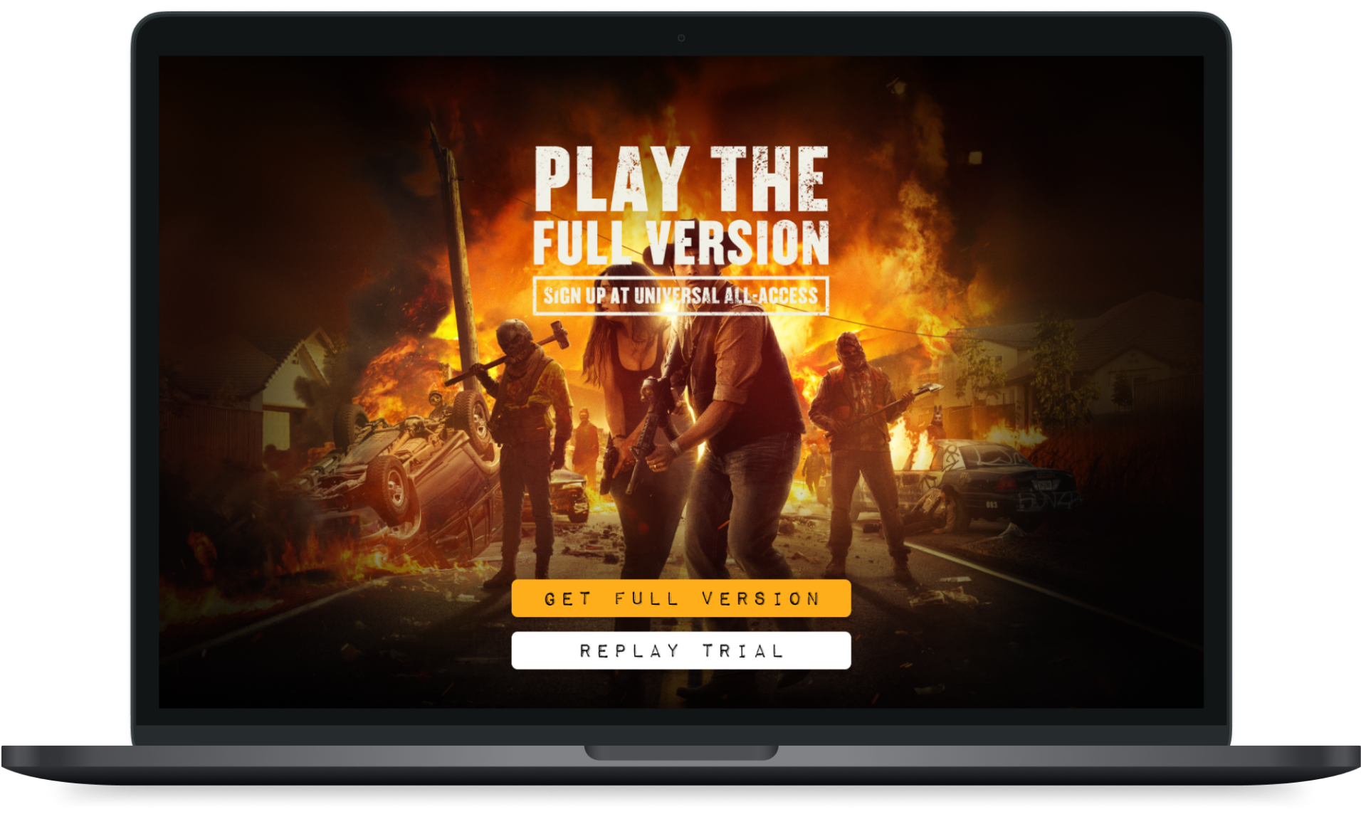 The Purge game application displayed on a laptop.