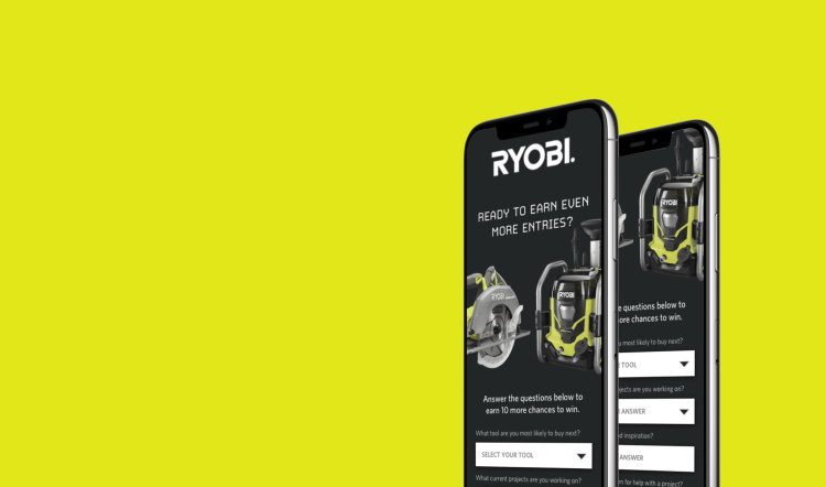 Ryobi website displayed on a mobile device