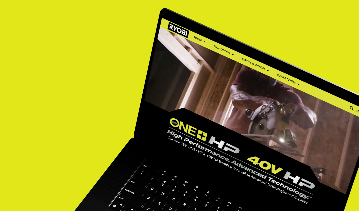 Ryobi website displayed on a mobile device