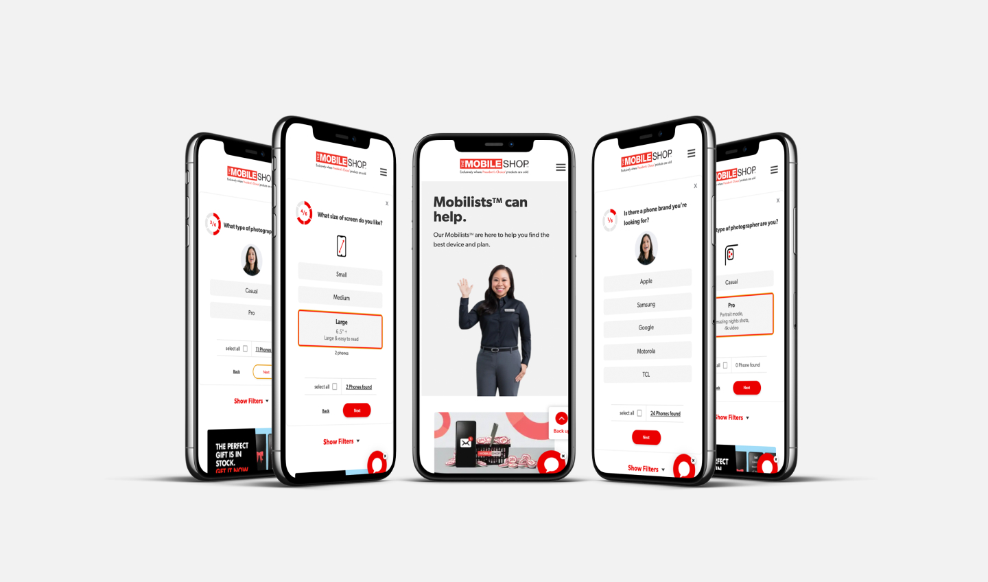 The Mobile Shop app displayed on mobile devices.