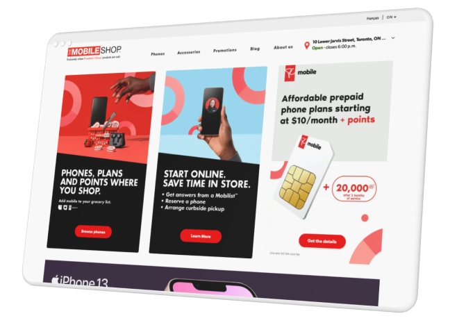 the mobile shop app displayed on a tablet.